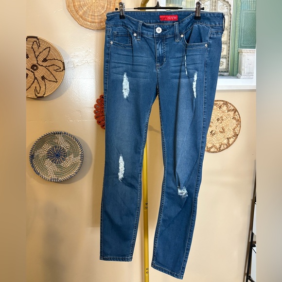 Guess Blue Distressed Skinny Jeans - Picture 1 of 4